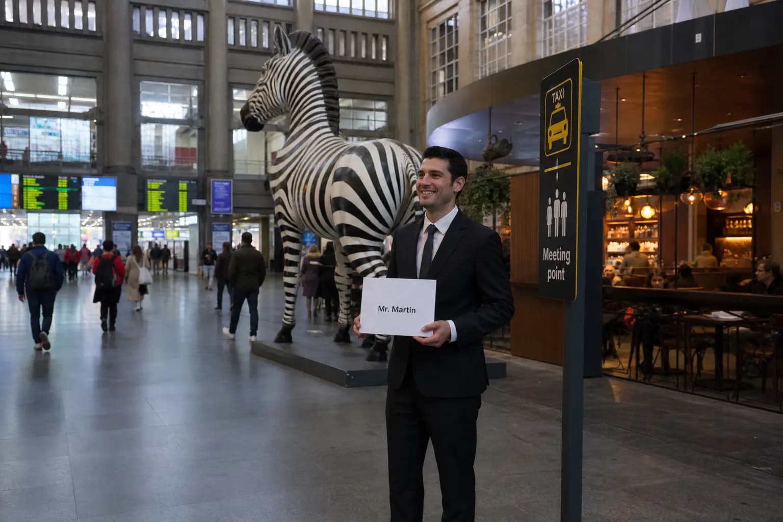 Bahnhof Brüssel-Süd — Café Pret und Zebra-Statue